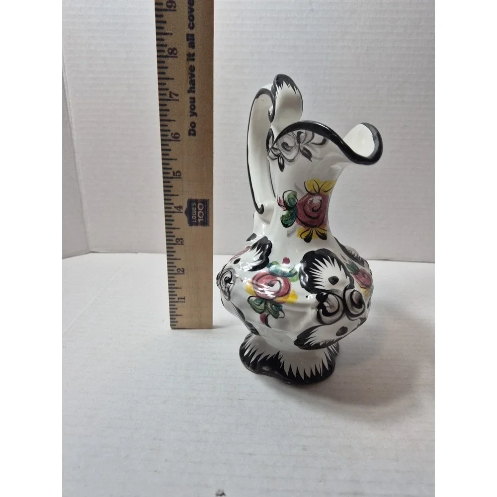 VTG Portugal Pottery Vestal Alcobaca Hand Painted Small Pitcher Vase Ewer 1036